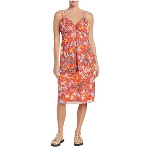 NEW 19 Cooper Nordstrom Dress Orange Floral Strappy Tiered Ruffle Chiffon Midi S